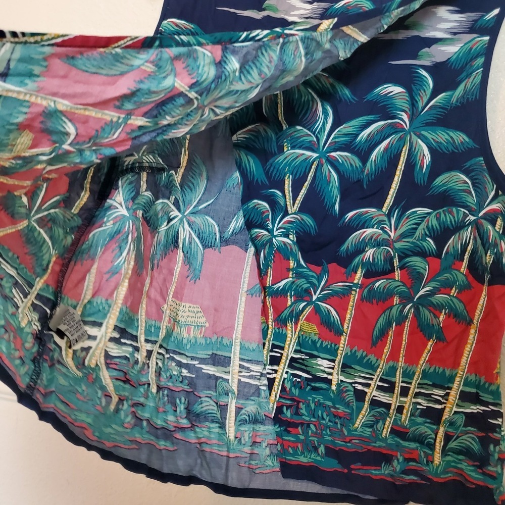 Reyn Spooner Tahiti by the Sea Swing Tank Top Dress Blues Tropical Palm M NEW - Picture 12 of 15